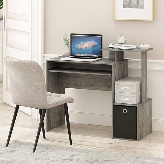 Modern Computer PC Desk With Keyboard Tray + Printer Shelf +Bin, Home Office PC Workstation, Chic