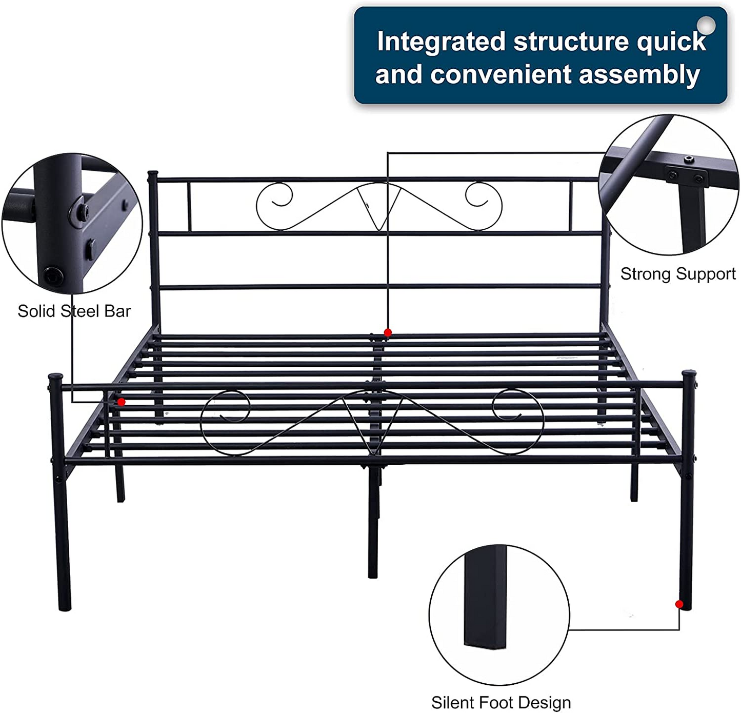 Premium Queen Size Bedframe + Headboard Set With Heavy-duty Noise-free Support, No Boxspring Needed