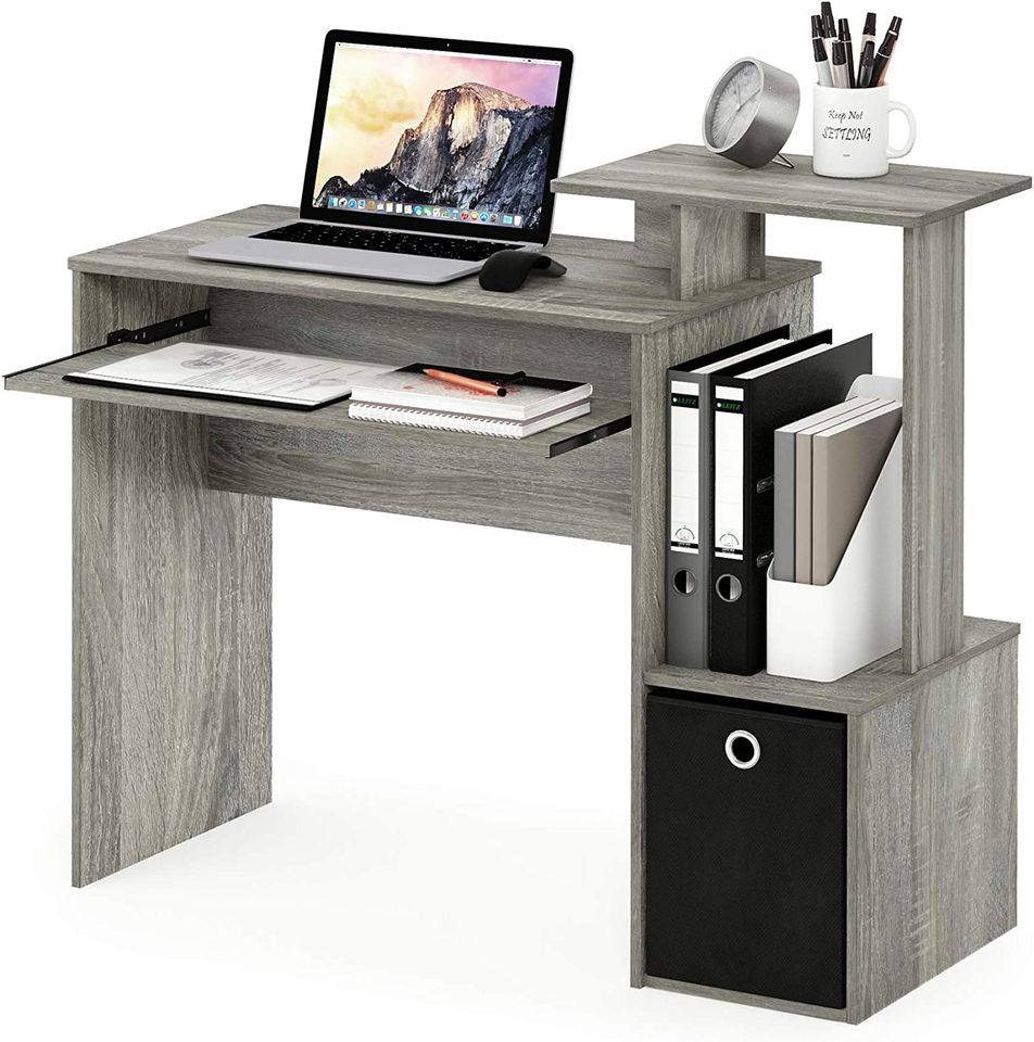 Modern Computer PC Desk With Keyboard Tray + Printer Shelf +Bin, Home Office PC Workstation, Chic