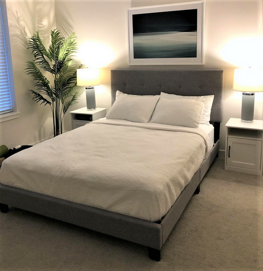 Super Lush Full Size Bed Frame & Headboard Set  NEW Upholstered Panel Bedroom Set Mattress Platform