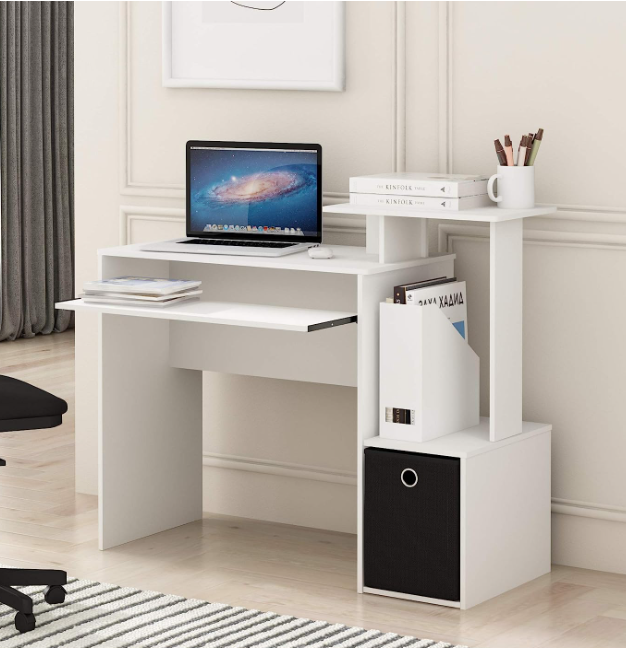 Modern Computer PC Desk With Keyboard Tray + Printer Shelf +Bin, Home Office PC Workstation, Chic