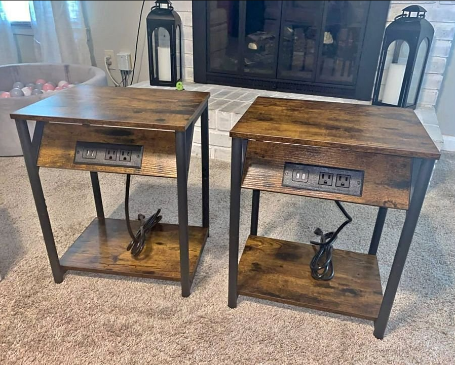 BRAND NEW Side Tables with Charging Station, Set of 2 End Tables with USB Ports