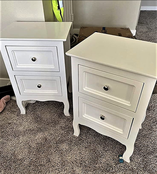 Super Cute Set of 2 Wooden Nightstands End Table with Deep Slide Glide Drawers