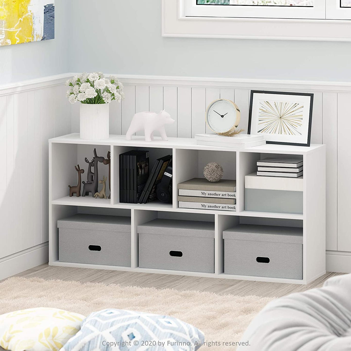 Super Cute 7-Cube Reversible Bookcase or Bookshelf, Versatile Home Office Storage Cabinet, White