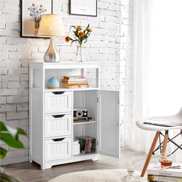 Cute White Dresser with 3 Drawer & Cupboard, Entryway, Cabinet Storage For Home Bedroom Bathroom