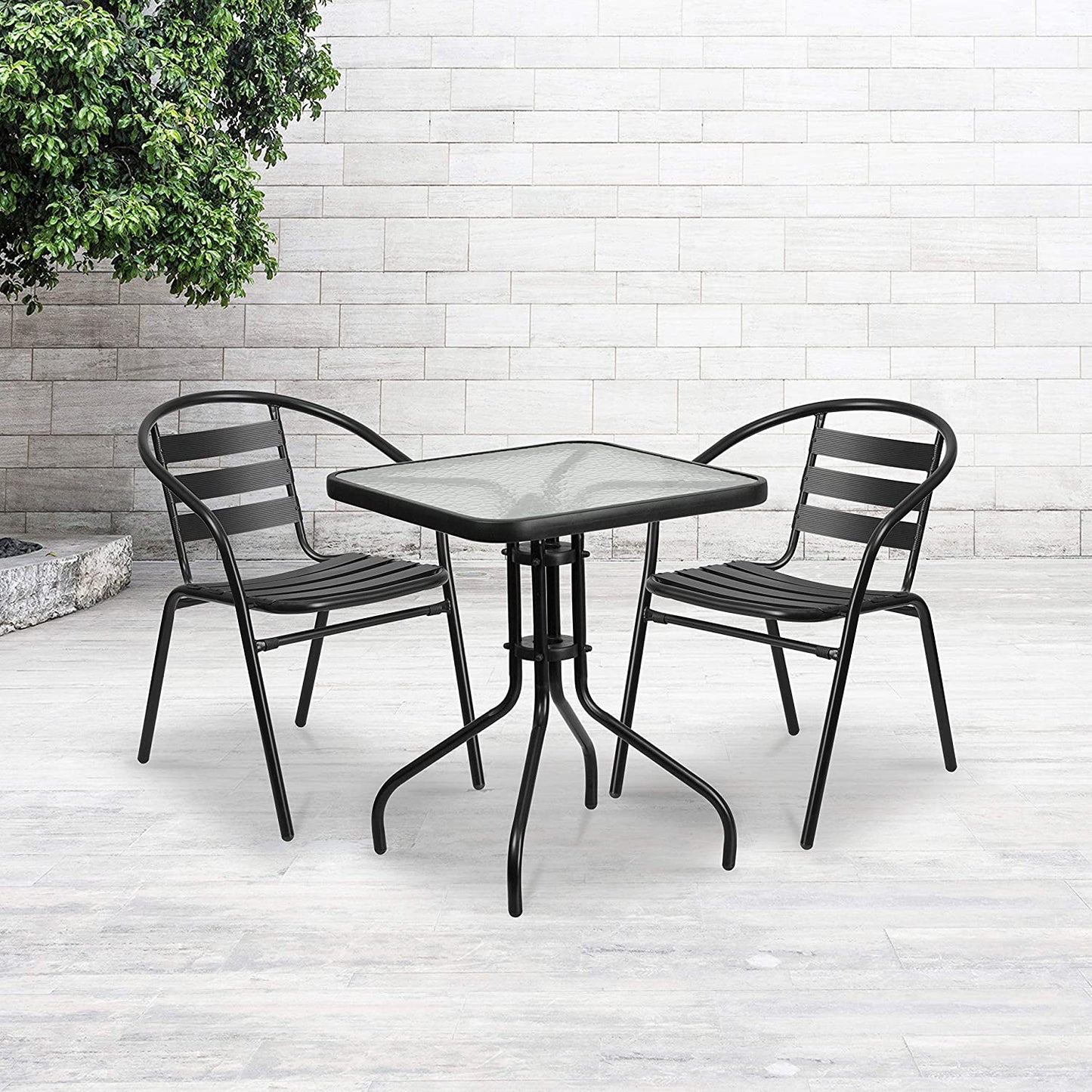 Chic 3 Pieces Patio Furniture Sets w/Square Glass Metal Table Outdoor Garden Porch Furniture Sets