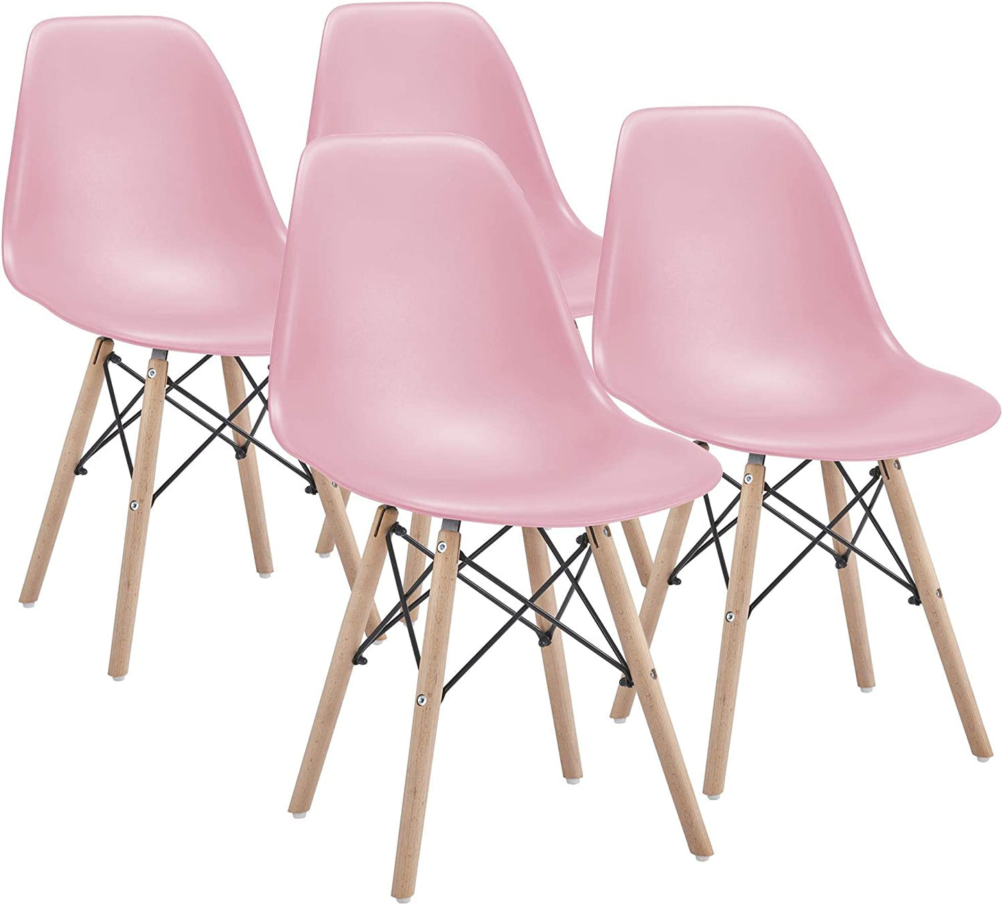 Modern Set of 4 Pink Dining Chairs, Beech Wood, Chairs for Kitchen, Dining, Bedroom, or Living Room