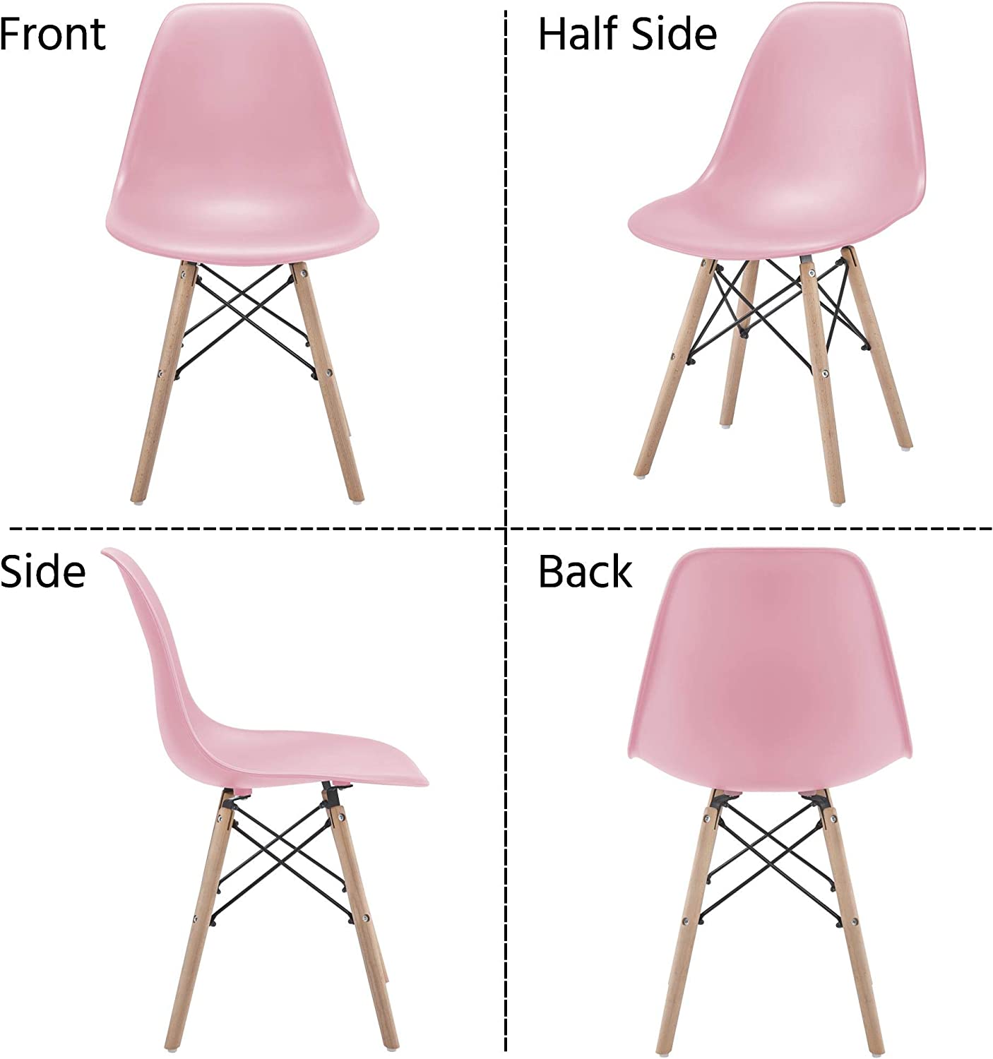 Modern Set of 4 Pink Dining Chairs, Beech Wood, Chairs for Kitchen, Dining, Bedroom, or Living Room