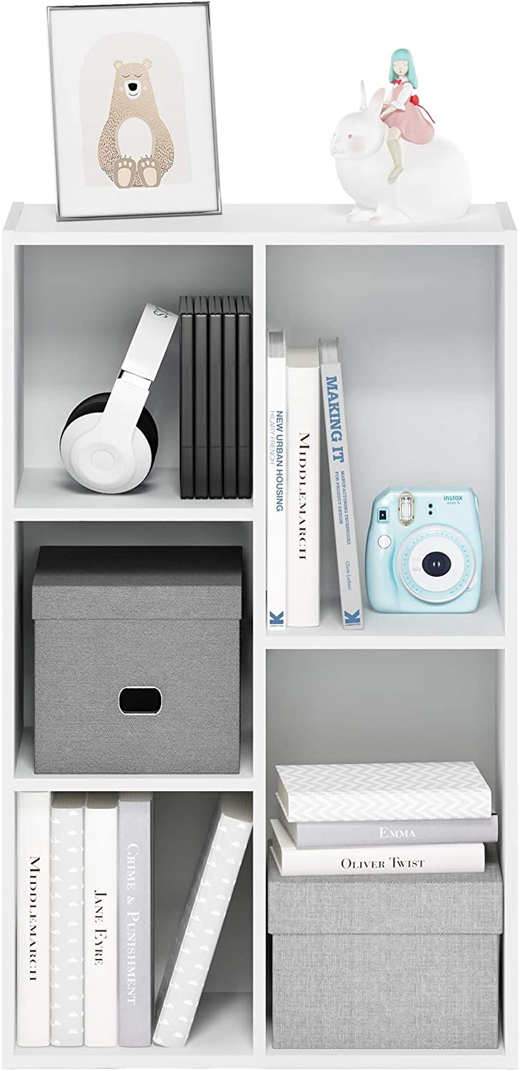 Simple Stylish Modern 5 Cube Bookcase or Bookshelf, Cute Storage Organizer, Toy Organizer, White