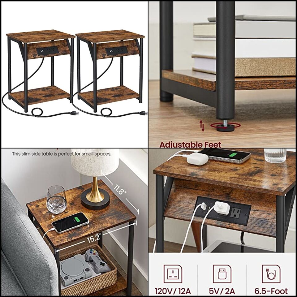 BRAND NEW Side Tables with Charging Station, Set of 2 End Tables with USB Ports