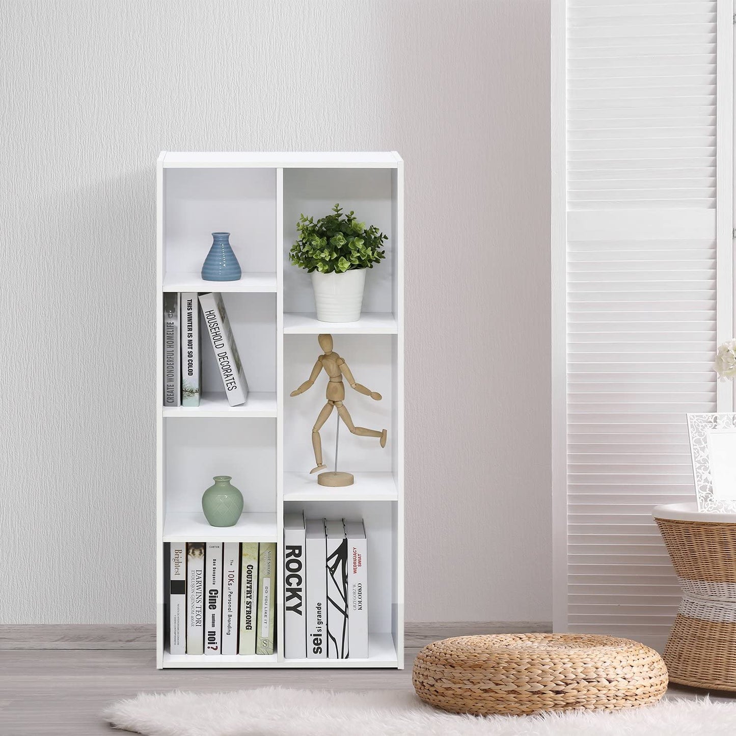 Super Cute 7-Cube Reversible Bookcase or Bookshelf, Versatile Home Office Storage Cabinet, White