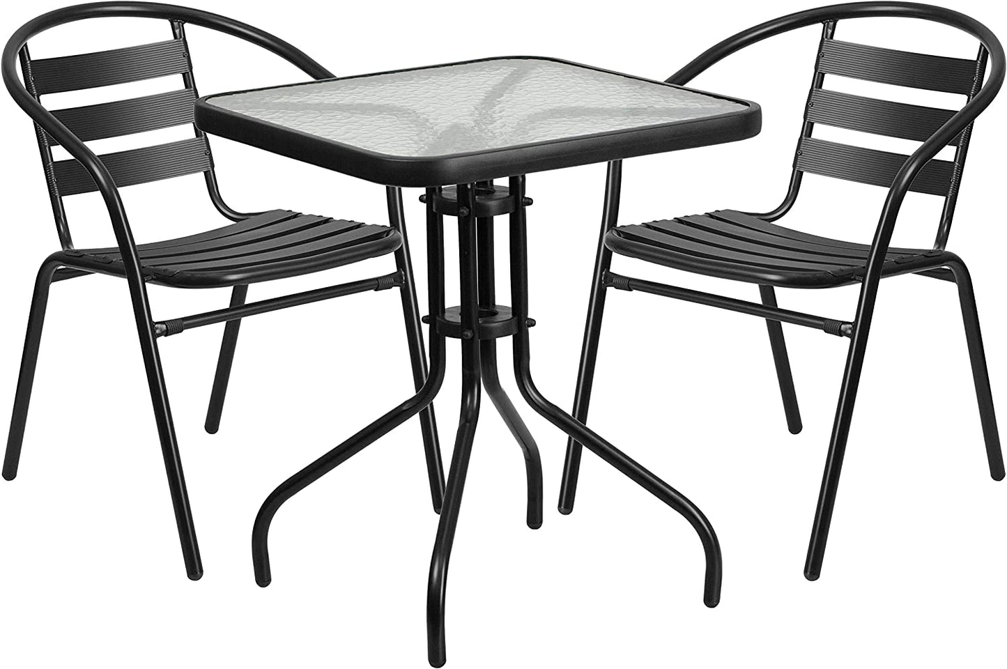 Chic 3 Pieces Patio Furniture Sets w/Square Glass Metal Table Outdoor Garden Porch Furniture Sets