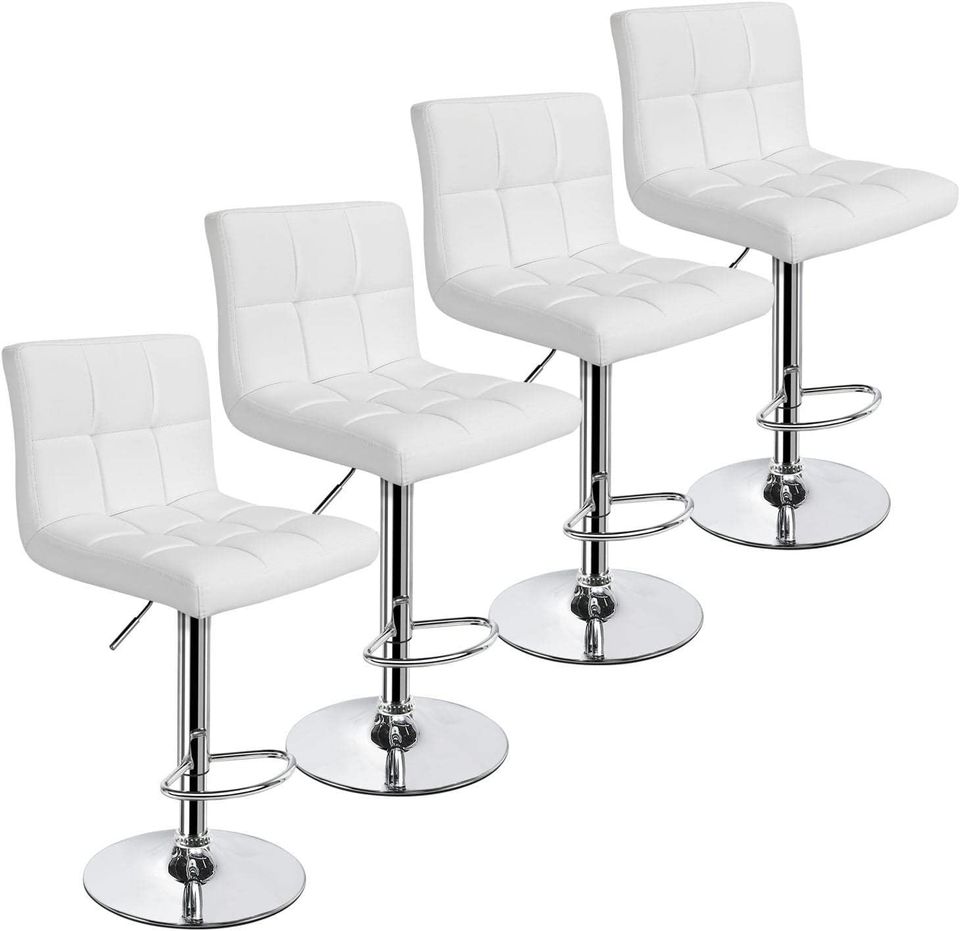 SUPER DEAL! Plush Set of 4 Comfy Leather Bar Stools, Sturdy Base, Adjustable Heights, Swivel*Chic!