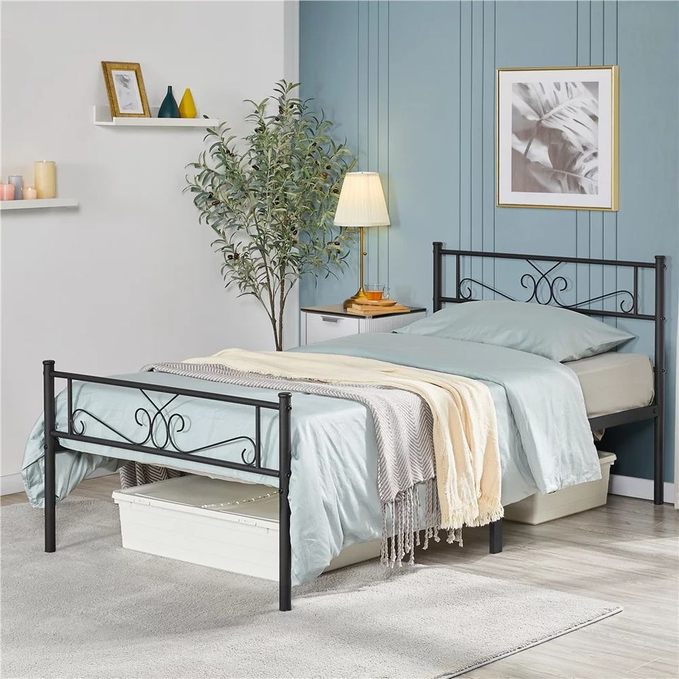 Premium Twin Size Bed Frame W/ Headboard & Footboard, Noiseless Metal Slats, No Boxspring Needed