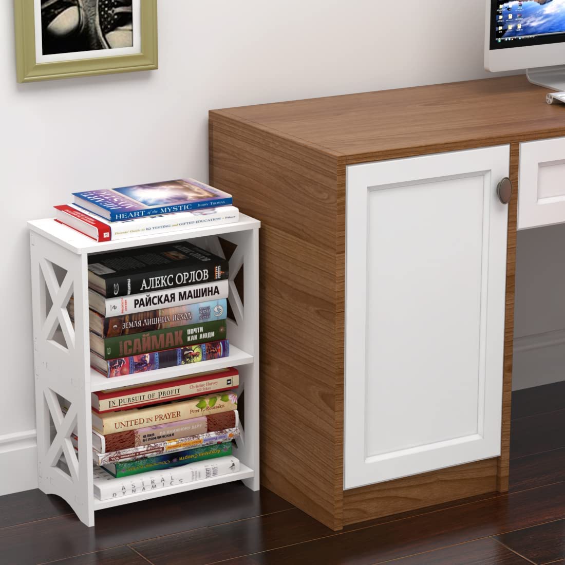 Sleek 2-Tier Bookshelf Sturdy Bookcase Multipurpose End Table Great For living Room Nursery Office