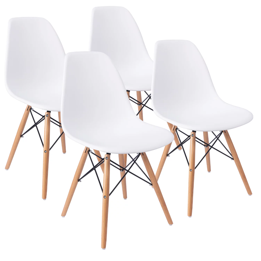 Mid Century Modern Set of 4 Dining Chairs for Kitchen, Living Room, Office, Solid Wood Legs White