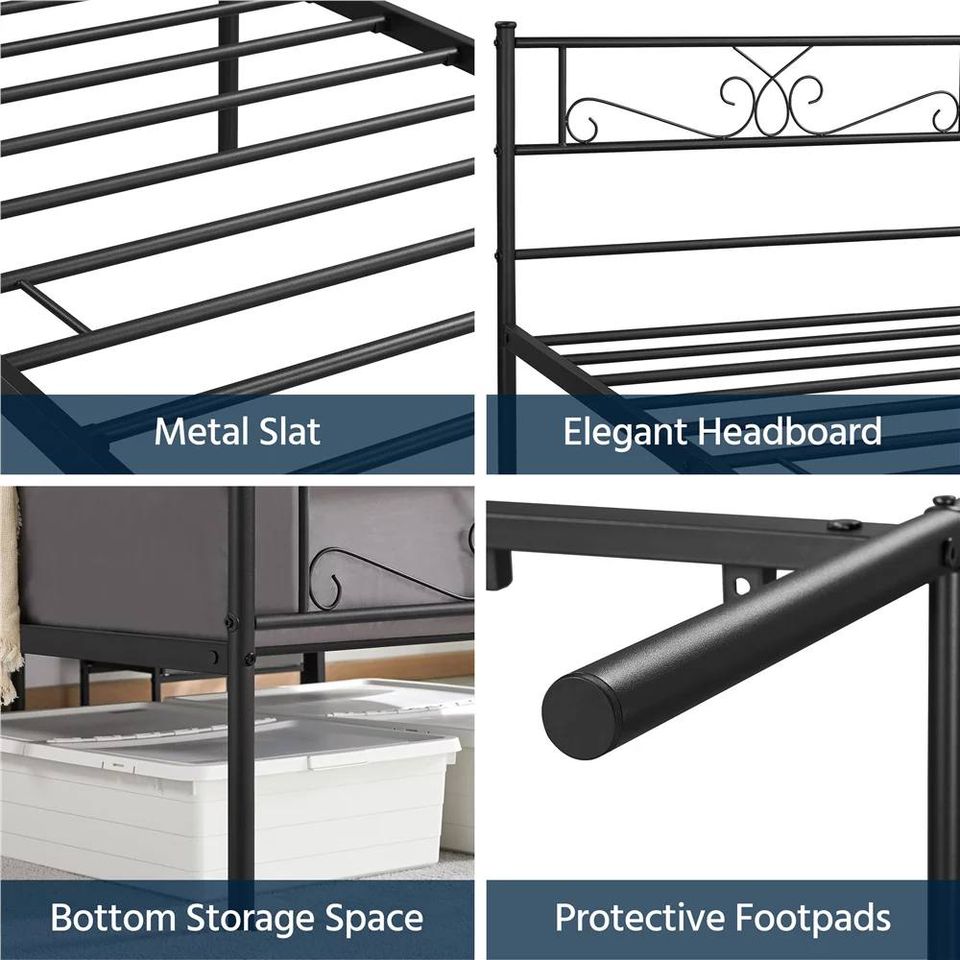 Premium Twin Size Bed Frame W/ Headboard & Footboard, Noiseless Metal Slats, No Boxspring Needed