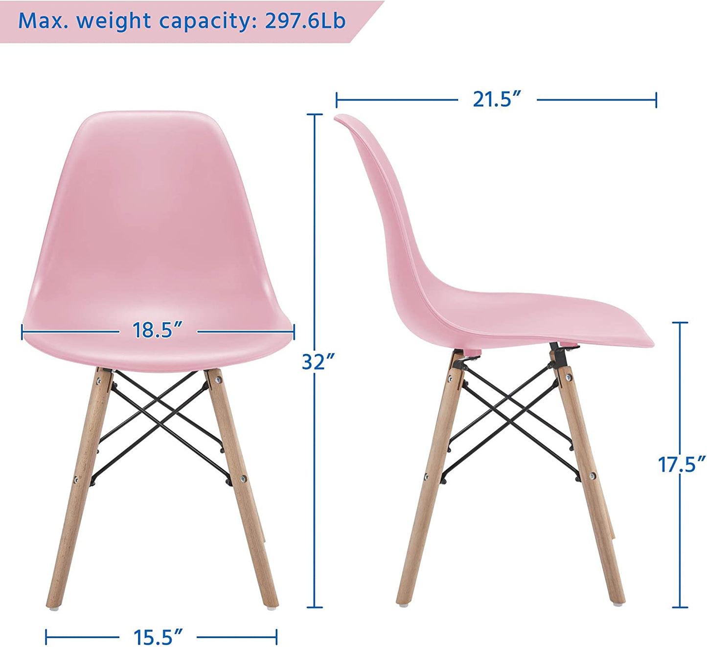 Modern Set of 4 Pink Dining Chairs, Beech Wood, Chairs for Kitchen, Dining, Bedroom, or Living Room