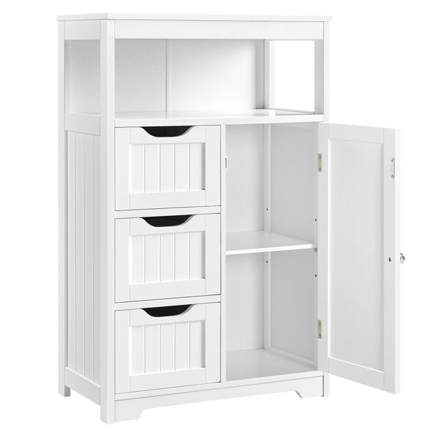 Cute White Dresser with 3 Drawer & Cupboard, Entryway, Cabinet Storage For Home Bedroom Bathroom