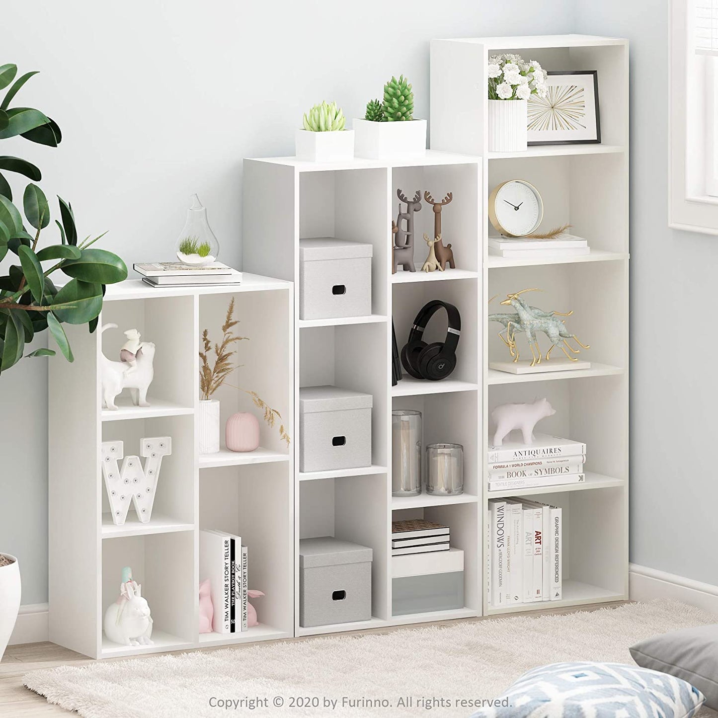 Simple Stylish Modern 5 Cube Bookcase or Bookshelf, Cute Storage Organizer, Toy Organizer, White