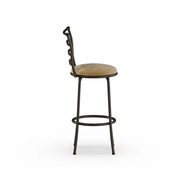 Industrial Counter Bar Stools Set of 3, Swivel Barstools with Metal Back + Fabric Seat and Footrest