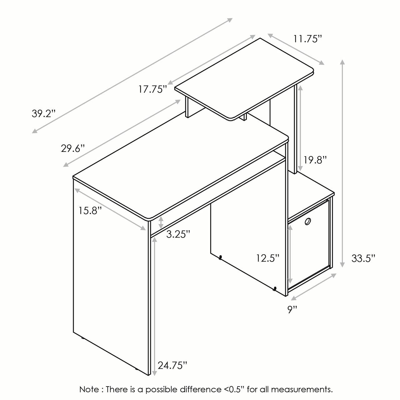 Modern Computer PC Desk With Keyboard Tray + Printer Shelf +Bin, Home Office PC Workstation, Chic