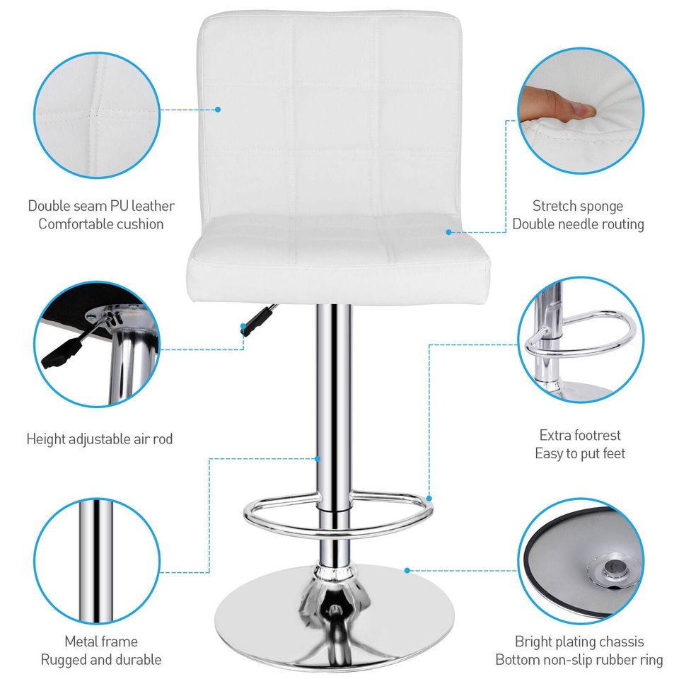 SUPER DEAL! Plush Set of 4 Comfy Leather Bar Stools, Sturdy Base, Adjustable Heights, Swivel*Chic!
