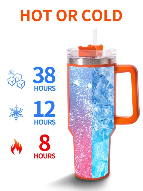 NEW Stainless Steel Water Bottle Travel Mug Iced Coffee Cup for Hot and Cold Beverages 40 OZ, Orange