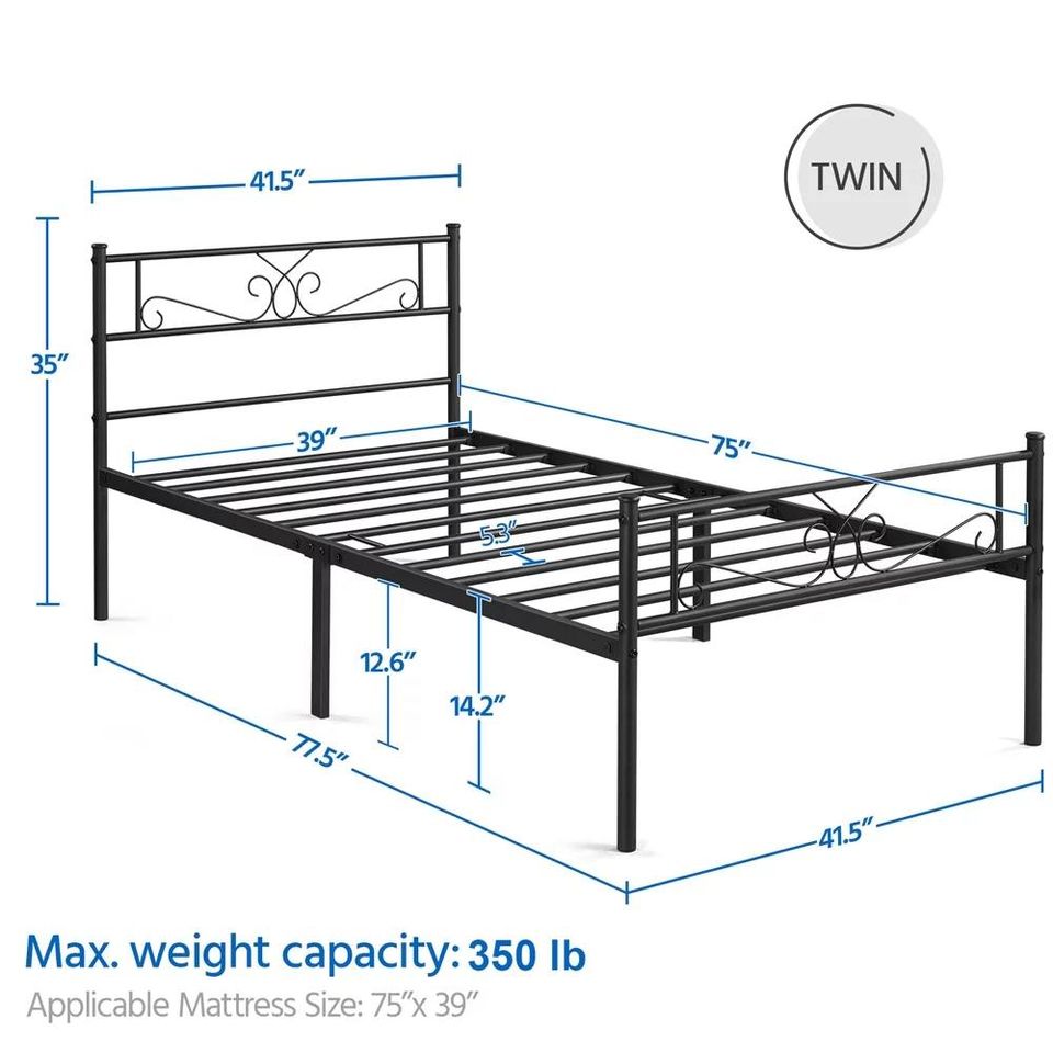 Premium Twin Size Bed Frame W/ Headboard & Footboard, Noiseless Metal Slats, No Boxspring Needed