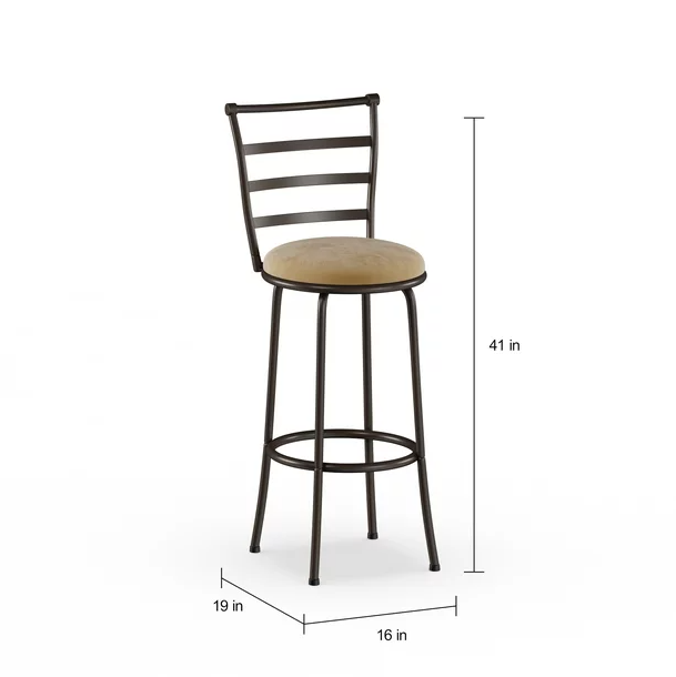 Industrial Counter Bar Stools Set of 3, Swivel Barstools with Metal Back + Fabric Seat and Footrest