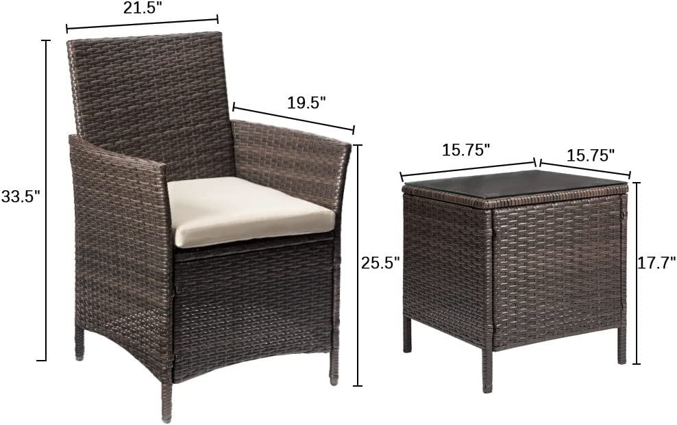 Modern 3 Pieces Patio Furniture Set Rattan Wicker Chairs w/Table Outdoor Garden Porch Furniture Set